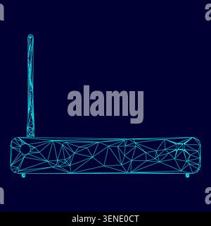 Router low poly triangulation triangulated polygonal electric cyan blue vibrant aqua neon color vector illustration image outline contour line style Stock Vector