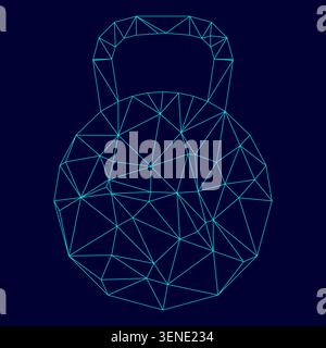 Kettlebell low poly triangulation triangulated polygonal electric cyan blue vibrant aqua neon color vector illustration image outline contour line Stock Vector