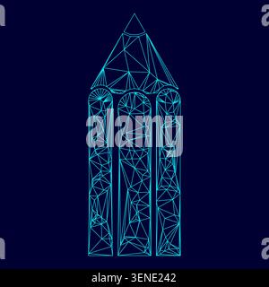 Pencil low poly triangulation triangulated polygonal electric cyan blue vibrant aqua neon color vector illustration image outline contour line style Stock Vector