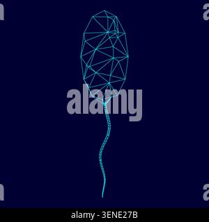 Sperm low poly triangulation triangulated polygonal electric cyan blue vibrant aqua neon color vector illustration image outline contour line style Stock Vector