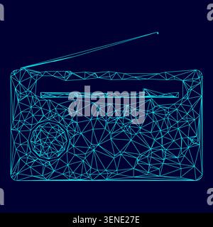 Radio low poly triangulation triangulated polygonal electric cyan blue vibrant aqua neon color vector illustration image outline contour line style Stock Vector