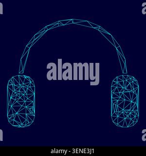 Headphone low poly triangulation triangulated polygonal electric cyan blue vibrant aqua neon color vector illustration image outline contour line Stock Vector