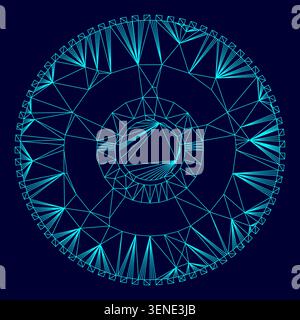 Car wheel low poly triangulation triangulated polygonal electric cyan blue vibrant aqua neon color vector illustration image outline contour line Stock Vector
