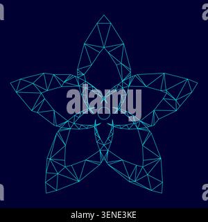 Flower low poly triangulation triangulated polygonal electric cyan blue vibrant aqua neon color vector illustration image outline contour line style Stock Vector