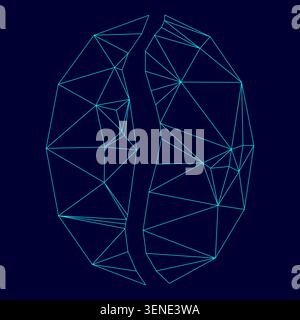 Coffee bean low poly triangulation triangulated polygonal electric cyan blue vibrant aqua neon color vector illustration image outline contour line Stock Vector