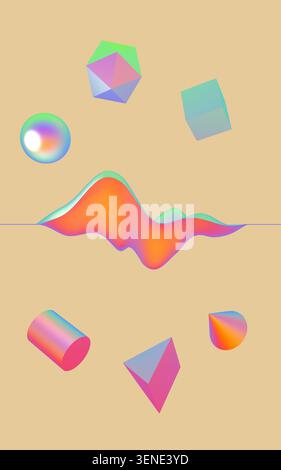 A serene abstract composition with glossy floating forms, soft pastel gradients, and a calm futuristic mood, blending colorful tones into a smooth dre Stock Photo