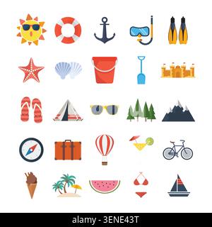 Summer element icons set. Icons isolated on white background. Vector illustration Stock Vector