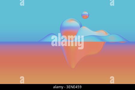 A serene abstract composition with glossy floating forms, soft pastel gradients, and a calm futuristic mood, blending colorful tones into a smooth dre Stock Photo