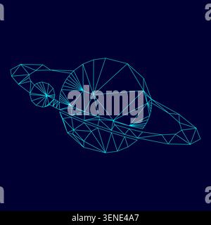 Planet with satellite on the ring low poly triangulation triangulated polygonal electric cyan blue vibrant aqua neon color vector illustration image Stock Vector