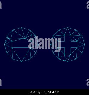 Add sign and delete sign low poly triangulation triangulated polygonal electric cyan blue vibrant aqua neon color vector illustration image outline Stock Vector