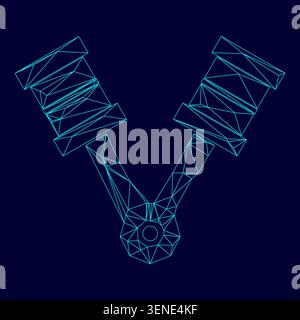 Pistons low poly triangulation triangulated polygonal electric cyan blue vibrant aqua neon color vector illustration image outline contour line style Stock Vector