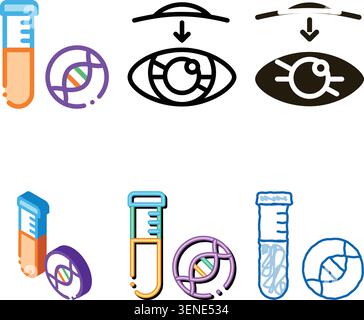 Glass Vial With Liquid Biomaterial Vector forms Icon Thin Line. Biology And Science Flasks, Bioengineering, Dna And Medicine Vaccine Biomaterial Conce Stock Vector