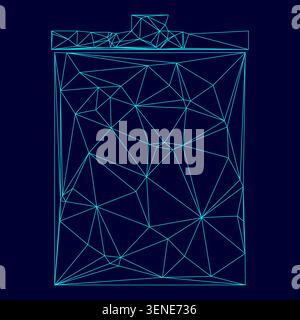 Trash bucket low poly triangulation triangulated polygonal electric cyan blue vibrant aqua neon color vector illustration image outline contour line Stock Vector