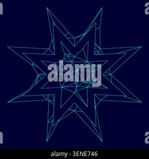 Trendy retro star low poly triangulation triangulated polygonal electric cyan blue vibrant aqua neon color vector illustration image outline contour Stock Vector