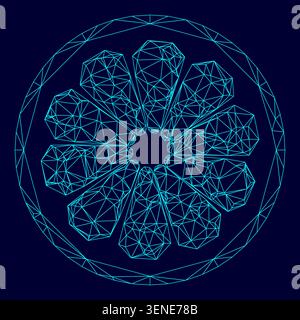 Lemon slice low poly triangulation triangulated polygonal electric cyan blue vibrant aqua neon color vector illustration image outline contour line Stock Vector