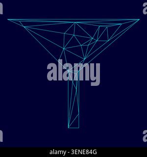 Filter low poly triangulation triangulated polygonal electric cyan blue vibrant aqua neon color vector illustration image outline contour line style Stock Vector
