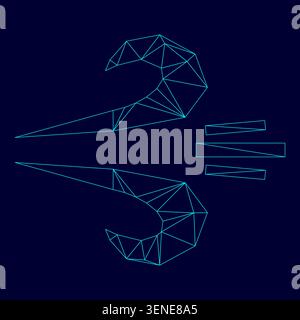 Wind low poly triangulation triangulated polygonal electric cyan blue vibrant aqua neon color vector illustration image outline contour line style Stock Vector