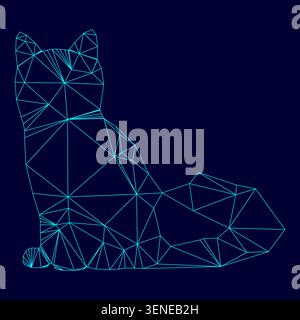 Cat low poly triangulation triangulated polygonal electric cyan blue vibrant aqua neon color vector illustration image outline contour line style Stock Vector