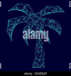 Palm low poly triangulation triangulated polygonal electric cyan blue vibrant aqua neon color vector illustration image outline contour line style Stock Vector