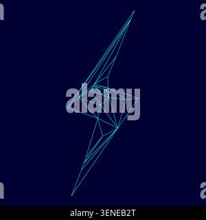 Lightning low poly triangulation triangulated polygonal electric cyan blue vibrant aqua neon color vector illustration image outline contour line Stock Vector