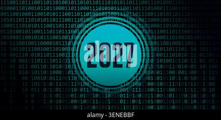 2027 number on digital binary code background illustration Stock Photo