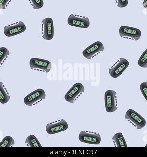 pattern mini travel alarm clock cartoon. battery loud, snooze timer, display led mini travel alarm clock sign. seamless vector illustration Stock Vector