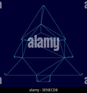 Christmas tree low poly triangulation triangulated polygonal electric cyan blue vibrant aqua neon color vector illustration image outline contour Stock Vector