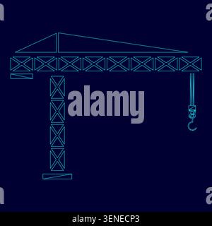 Building crane low poly triangulation triangulated polygonal electric cyan blue vibrant aqua neon color vector illustration image outline contour Stock Vector