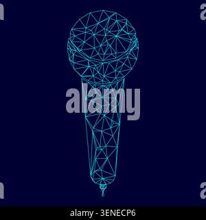 Microphone low poly triangulation triangulated polygonal electric cyan blue vibrant aqua neon color vector illustration image outline contour line Stock Vector