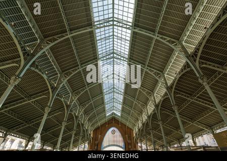 Historic architectural details of the Mercado de Colon ceiling in Valencia Spain Stock Photo