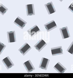 pattern waiting for an elevator in a modern building, showing closed doors, an illuminating floor display panel, and upward and downward arrow buttons Stock Vector