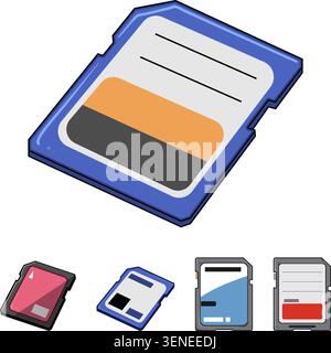Multiple digital memory cards grouped together, illustrating portable flash storage for devices, data backup and transfer, modern computing and multim Stock Vector