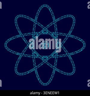 Atom low poly triangulation triangulated polygonal electric cyan blue vibrant aqua neon color vector illustration image outline contour line style Stock Vector