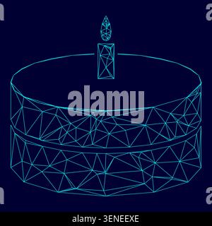 Cake with candle low poly triangulation triangulated polygonal electric cyan blue vibrant aqua neon color vector illustration image outline contour Stock Vector
