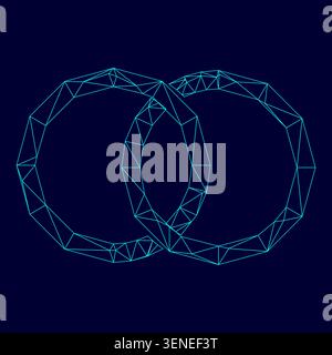 Two bonded wedding rings low poly triangulation triangulated polygonal electric cyan blue vibrant aqua neon color vector illustration image outline Stock Vector