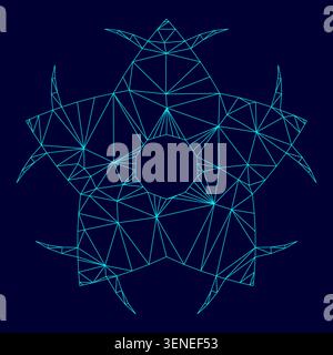 Abstract flower low poly triangulation triangulated polygonal electric cyan blue vibrant aqua neon color vector illustration image outline contour Stock Vector