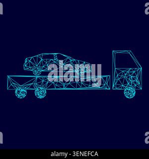 Car service low poly triangulation triangulated polygonal electric cyan blue vibrant aqua neon color vector illustration image outline contour line Stock Vector