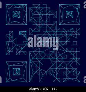 QR code low poly triangulation triangulated polygonal electric cyan blue vibrant aqua neon color vector illustration image outline contour line style Stock Vector