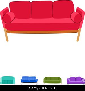 Collection of comfortable and stylish sofas and couches displaying various colors and contemporary designs, perfect for furnishing offices, waiting ro Stock Vector