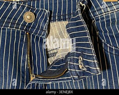 Jeans zip. Close view. Stock Photo