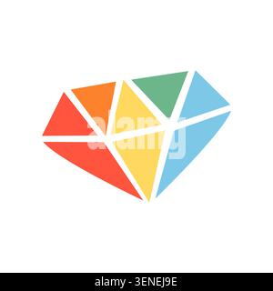 Geometric diamond illustration with rainbow pride flag colors on white. Minimalist pop art graphic for LGBTQ pride month, queer excellence, gay pride Stock Vector