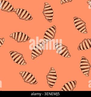pattern layered croissant hand drawn. delicious brunch, snack golden layered croissant vector sketch illustration Stock Vector