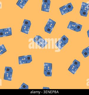 pattern semiconductor microcontroller cartoon. processor microchip, arduino abstract, pcb motherboard semiconductor microcontroller sign. seamless vec Stock Vector