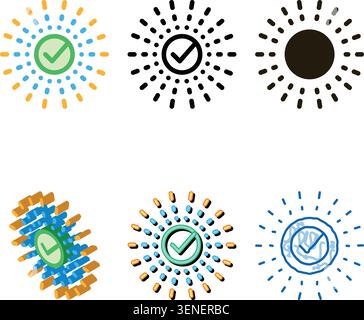Approved Mark In Center Of Rays Element Vector Icon Thin Line. Approved Sign On Document File, Computer Monitor diversity And Smartphone Display Conce Stock Vector