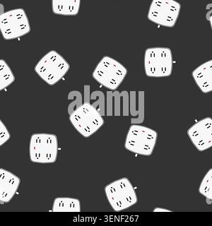 seamless pattern plug power strip smart cartoon. surge protector, usb alexa, google assistant plug power strip smart sign vector Stock Vector
