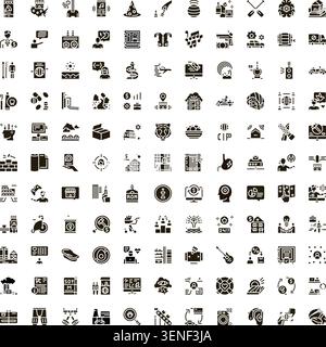 Collection of various modern black glyph icons representing diverse concepts from business, technology, social interactions, human body, and everyday Stock Vector