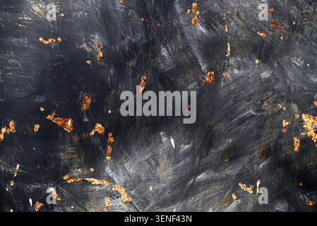 Abstract painted metal background with worn paint layers, rust stains and rough texture, grunge surface for vintage and industrial design. Stock Photo
