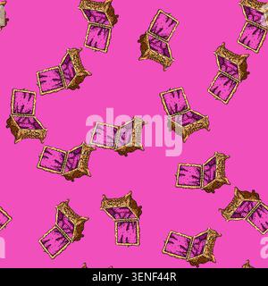 pattern Ornate empty jewelry casket illustration showing its detailed open lid, intricate decorative carvings, and storage for precious treasures, jew Stock Vector