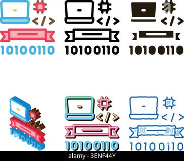Computer Programming Graduation Icon Vector. Outline range Computer Programming Graduation Sign. Isolated Contour Symbol Stock Vector