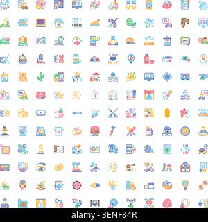 Collecting various colorful flat line icons representing a wide range of business, finance, healthcare, technology, and general life concepts for web Stock Vector